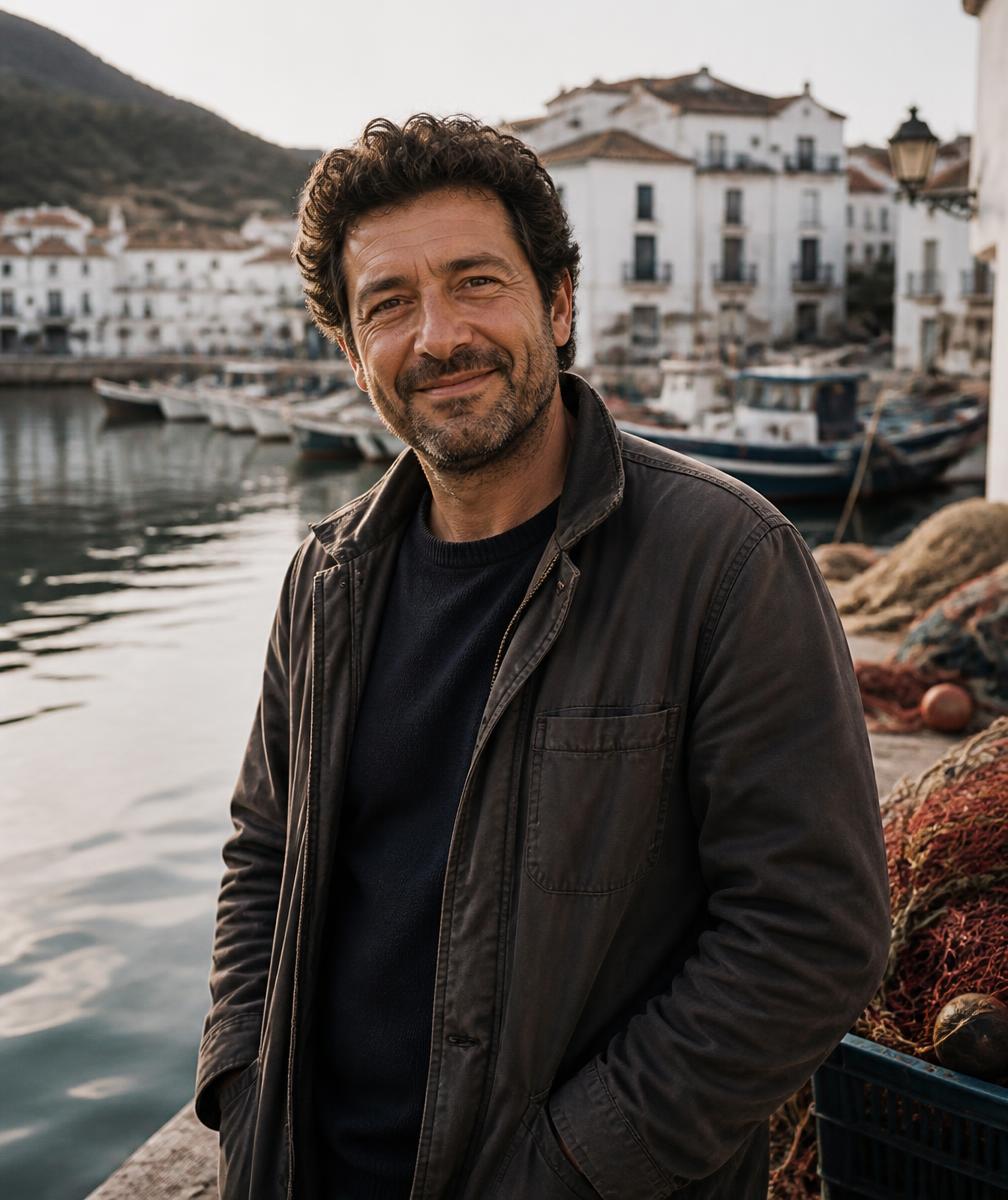 El anfitrión de Cudi-land en el puerto de Cudillero